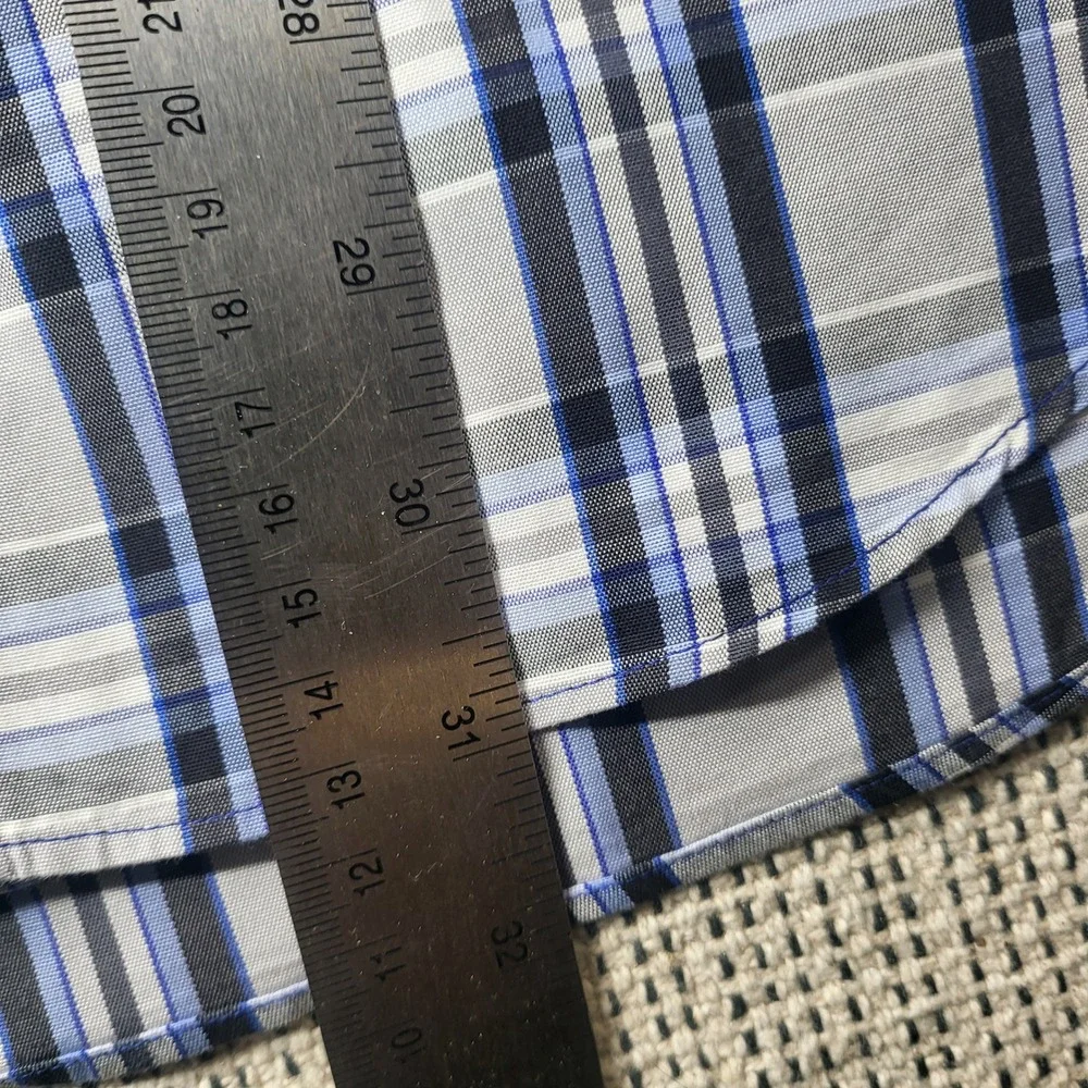 David Donahue Shirt Mens L Blue Grey Plaid Cotton Long Sleeve Button Down Spread